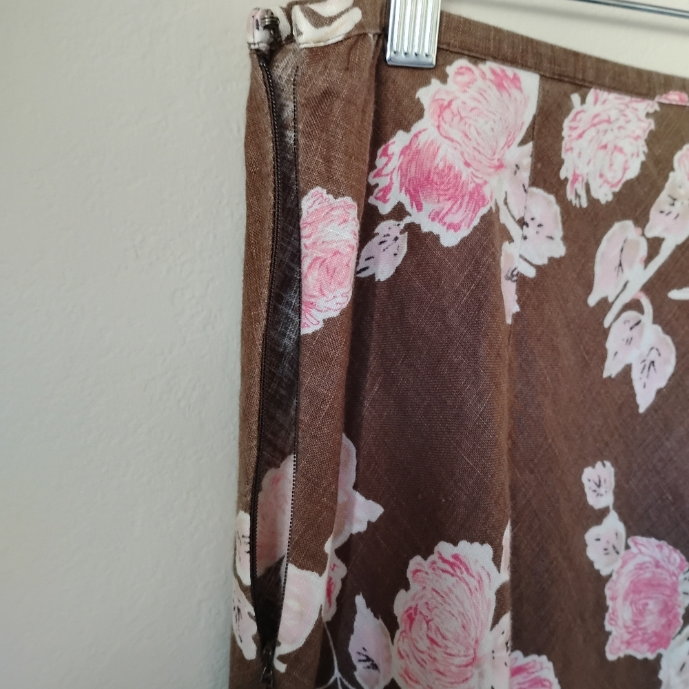 LOFT Brown and Pink Floral A-Line Skirt - Picture 8 of 9